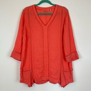 Soft Surroundings Linen Cotton Lagenlook Beach Coastal Eyelet Pink Tunic L